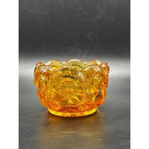 VTG L E Smith Moon and Stars Dip Dish Salt Cellar Amber 1.5" t  x 2" w Glass